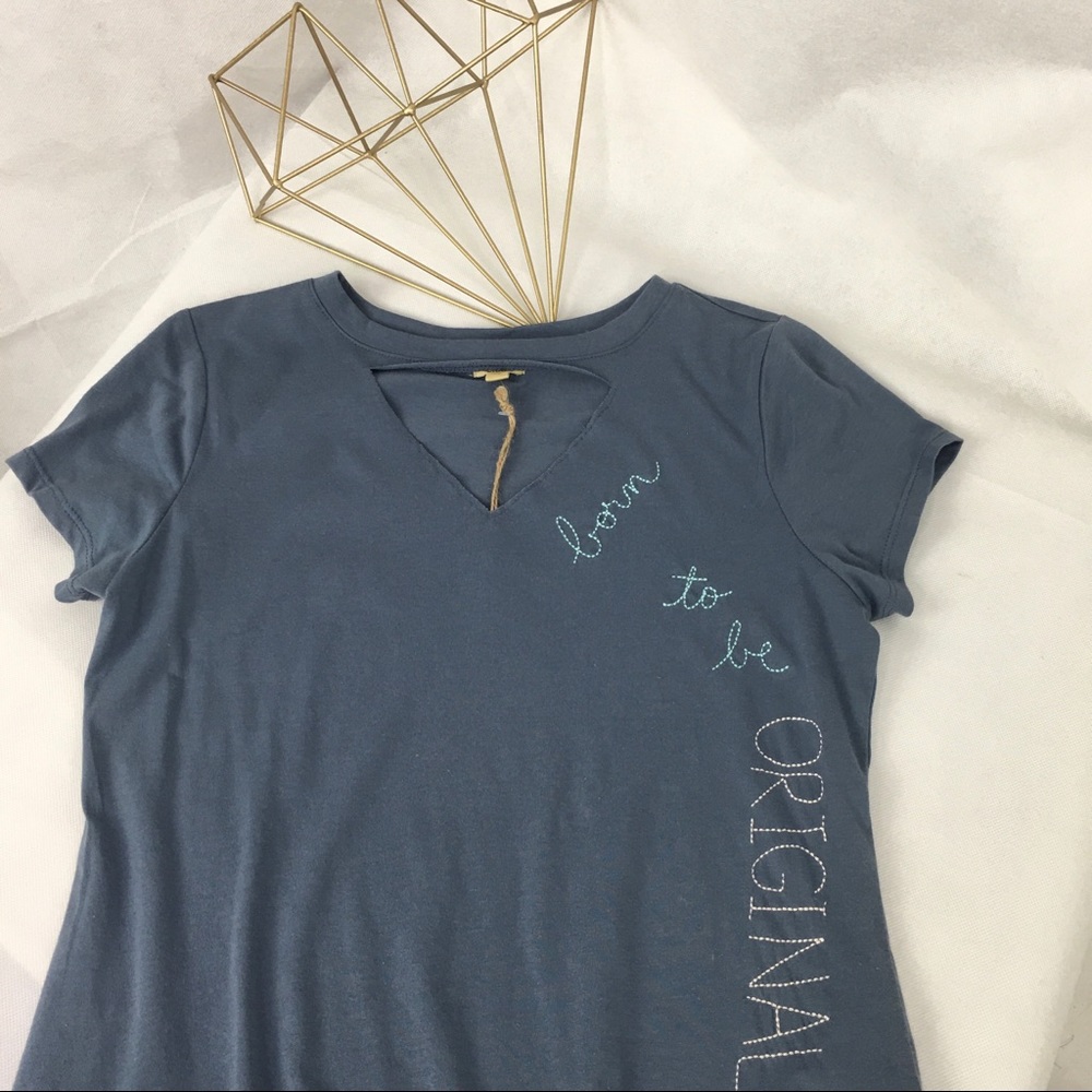 True Craft Slate Blue Embroidered Tee